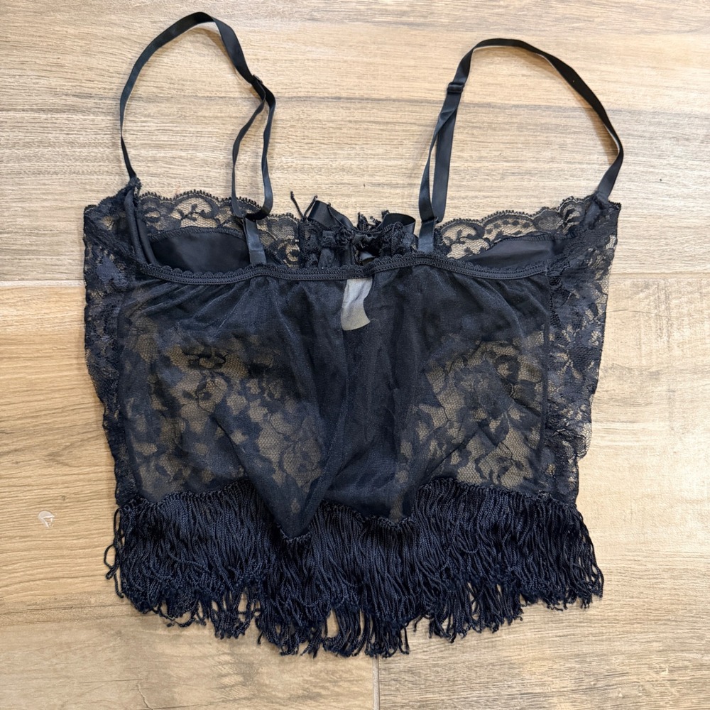 Fredericks of Hollywood Black Lace Fringe Corset Camisole Top 3417 Large - Picture 6 of 8